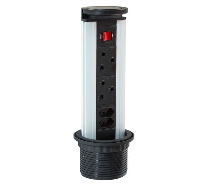 Major Tech Pull Up Tower Socket 2rsa/2euro - Silver/Black