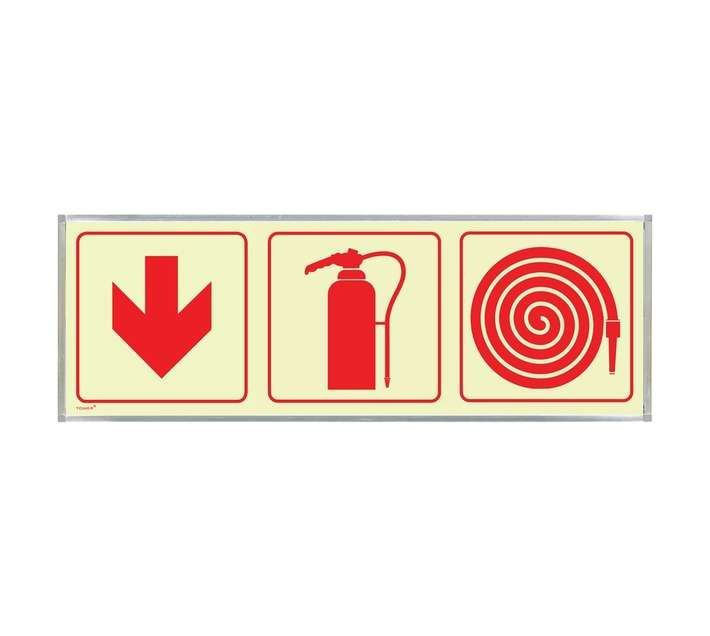 Tower Fire Extinguisher, Hose and Red Arrow Down Sign - Red/White (570 x 20 x 190mm)