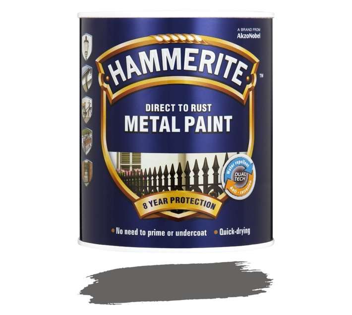Hammerite Direct to Rust Hammered Metal Paint - Grey (500ml)