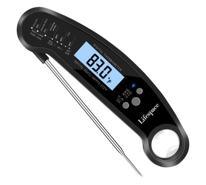 Lifespace Premium Instant-Read Digital Folding Probe Thermometer - Black