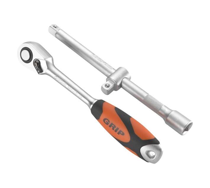 Grip 3 Piece 1/2 Inch Drive Wrench Ratchet and Accessories