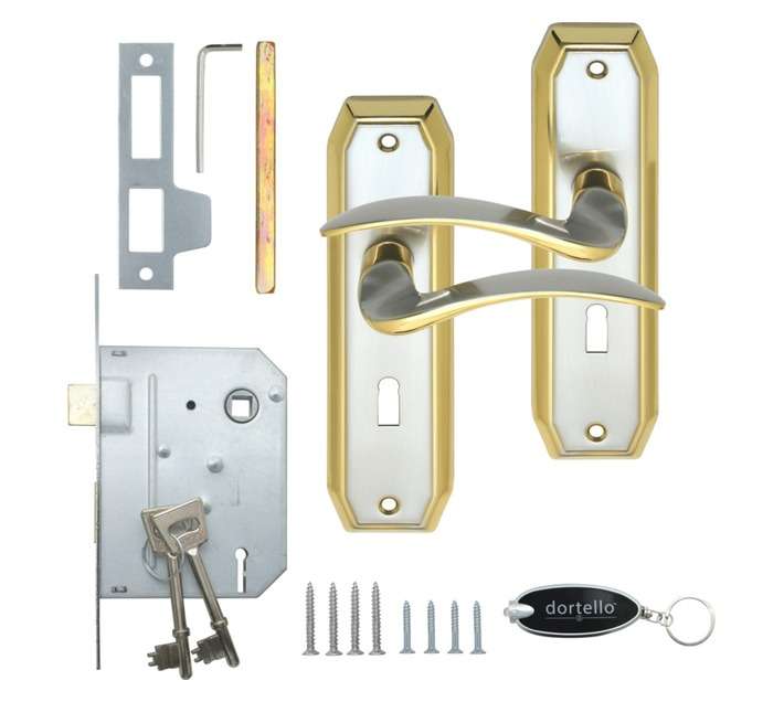 Dortello Jesi Satin Plated 3 Lever Lockset with Handles - Brass
