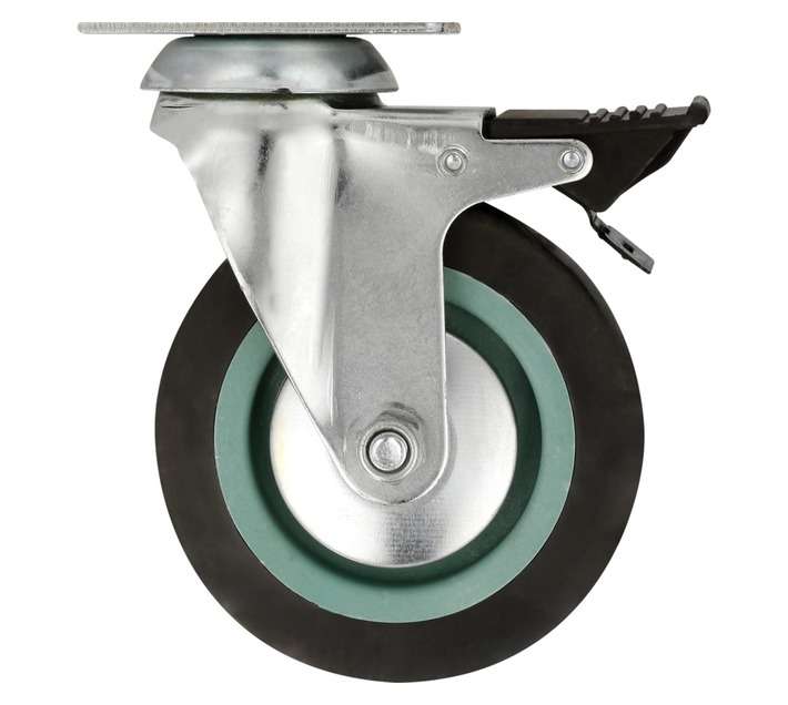 Hillaldam Castor Swivel Brake Rubber Plate Wheel - Grey (100 x 134mm)
