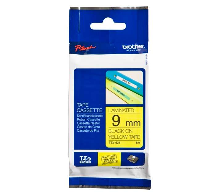 Brother TZE-621 Laminated Tape - Yellow (9mm x 8m)