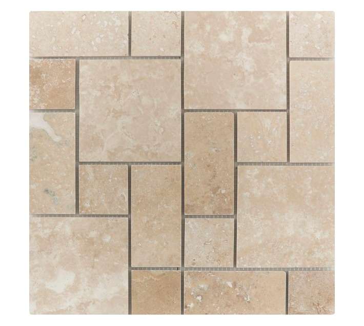 Artmar Natural Stone Mosaic Fold and Honed Mini French Pattern Light Travertine Tile (305 x 305mm)