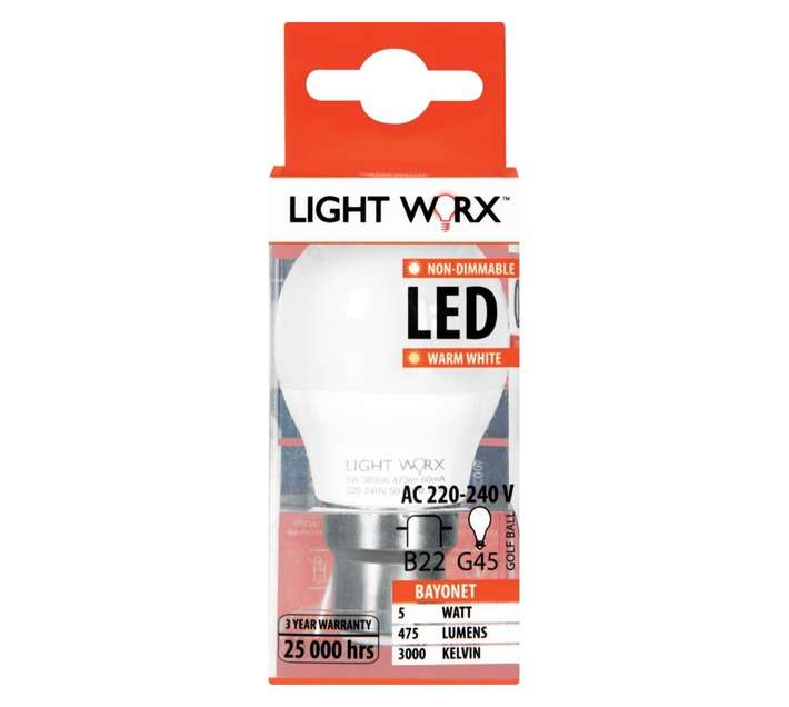 Lightworx LED Golf Ball 5w B22 - Warm White