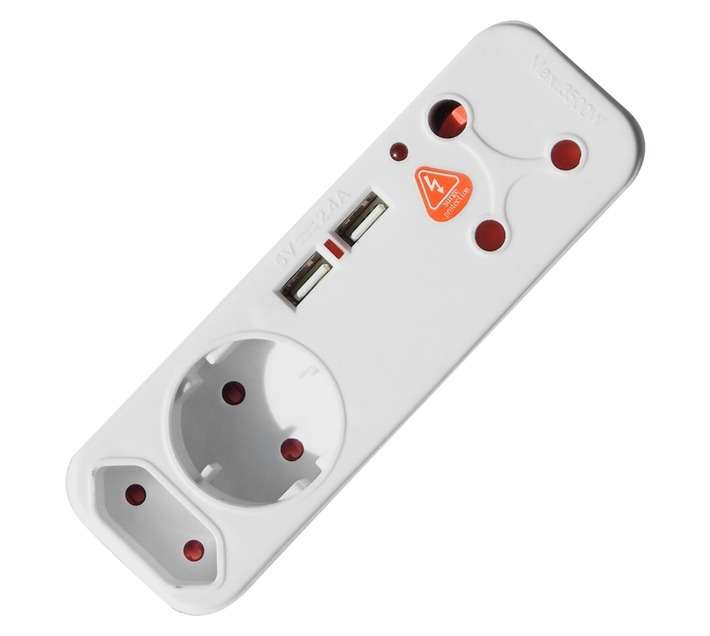 PowerWorx 3 Way Surge Adaptor with 2 x USB Inputs - White
