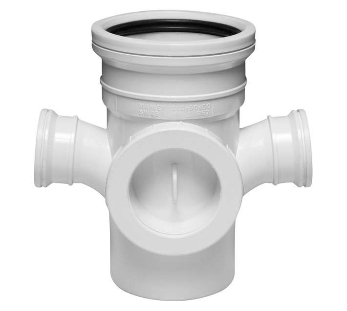 Marley Pipes PVC Soil and Vent 87.5 Degree Double Access Heel Reducing Junction - White (110 x 50mm)