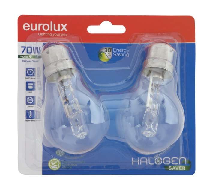 Eurolux 2 x B22 Halogen Glass Globe (70w)