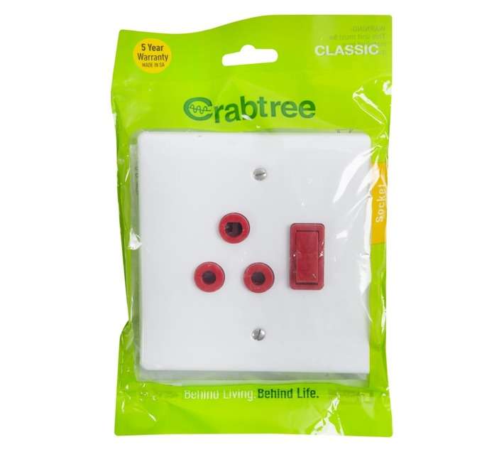 Crabtree 4 x 4 SGL Dedicated Switched Socket - White (125 x 40 x 125mm)