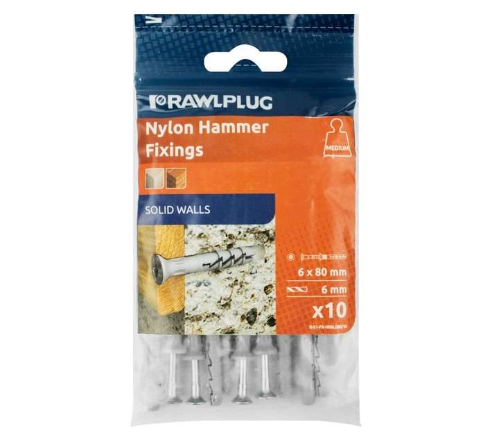 Rawlplug 10 x Nylon Hammer In Fixing Countersunk Head (6 x 80mm)