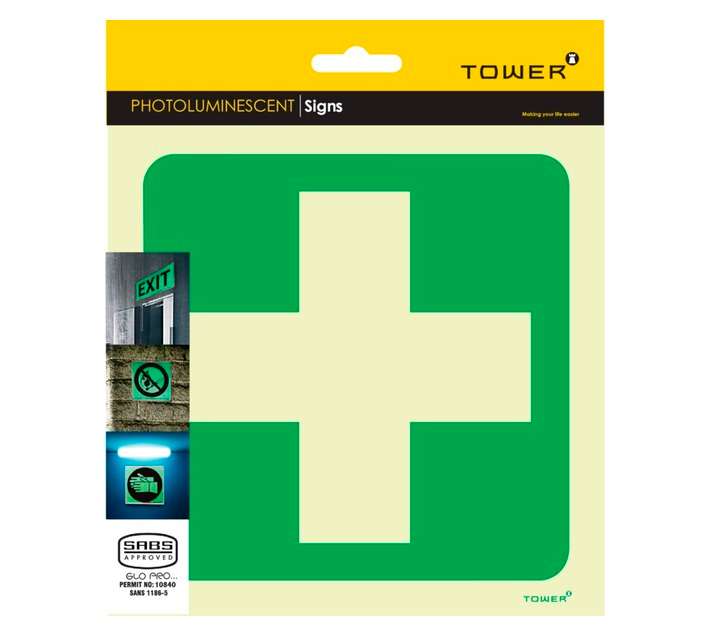 Tower Medical Cross Luminating Sign - Green/White (190 x 190mm)