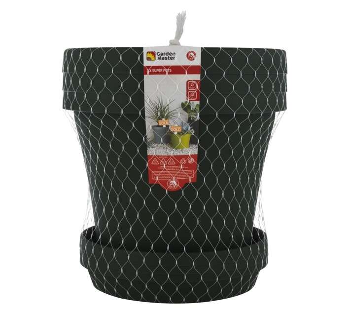 Garden Master 3 x Super Pots and Saucers - Dark Green (250mm)