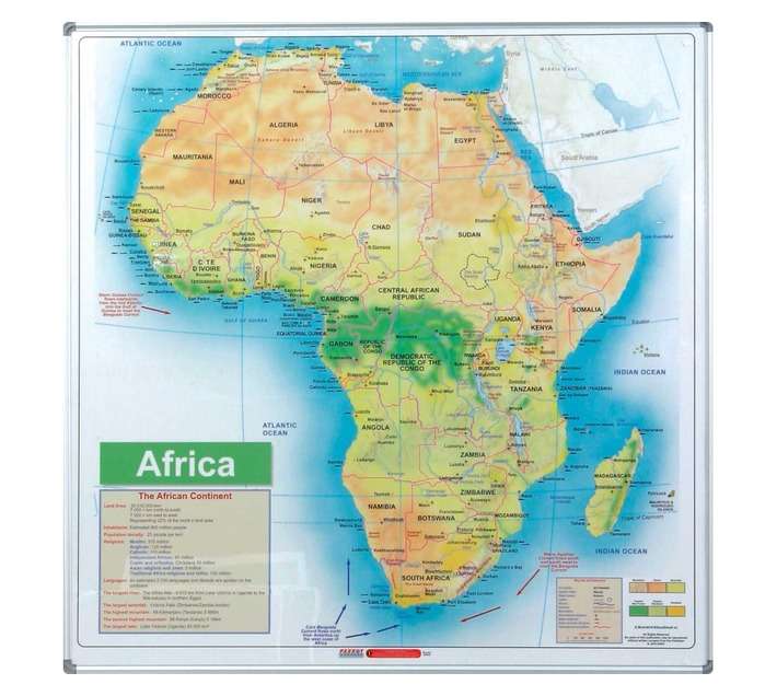 Parrot Products GB3052 Educational Map of Africa Magnetic Whiteboard (1230 x 1230mm)