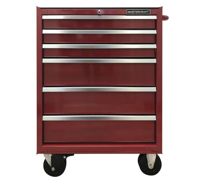 Mastercraft 6 Drawer Mobile Trolley Tool Box - Red (755 x 535 x 890mm)