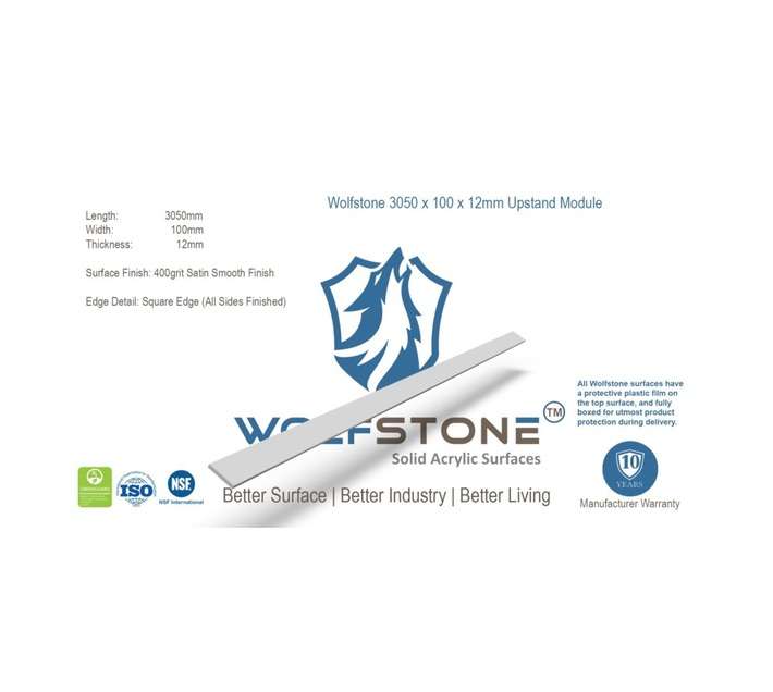 Wolfstone WS9810UP Upstand Acrylic Countertop - Chalk Cliffs (3050 x 100 x 12mm)