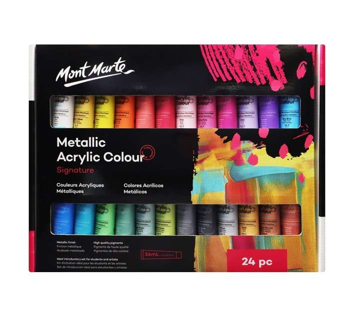 Mont Marte 24 Piece Metallic Acrylic Paint Set - Assorted (36ml)