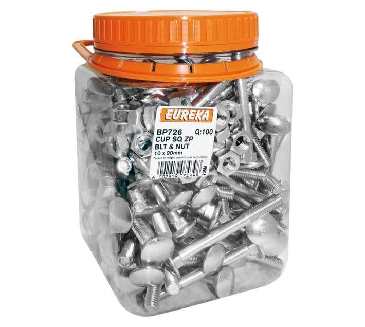 Eureka 10 x 90mm Cup Square ZP Bolt And Nut (100 Pack)