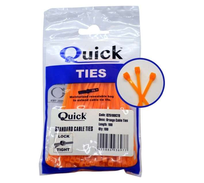 Quick Ties Cable Ties - Orange (2.5 x 100mm)