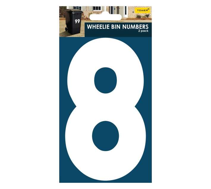 Tower Wheelie Bin Number 8 Sticker - Blue/White (170mm)