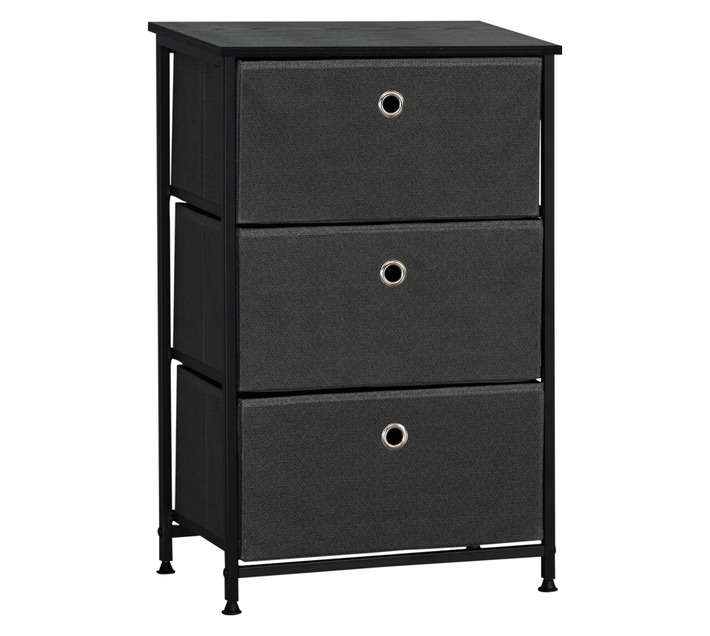 Home and Kitchen Melos Chest with Fabric Drawers - Black/Grey (450 x 300 x 710mm)