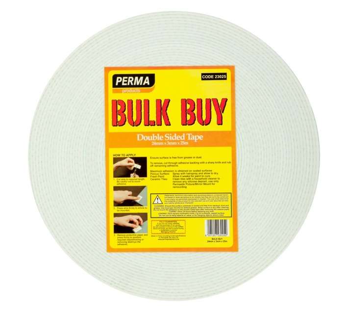 Perma Mounting Double Sided Tape - White (25m x 24mm x 3mm)
