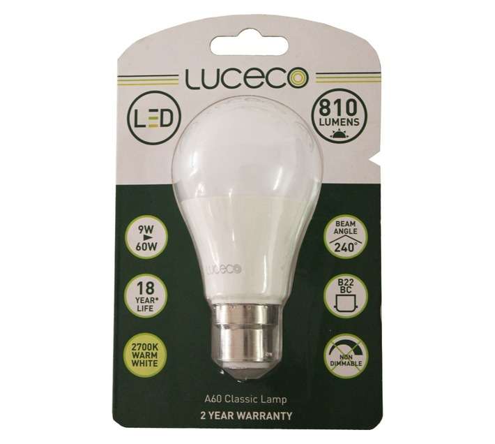 Luceco LED B22 Lamp Globe - Warm White (9W)