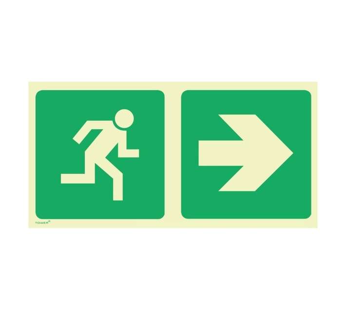 Tower Double Sided Man Running and Green Arrow Sign - Green/White (380 x 190mm)