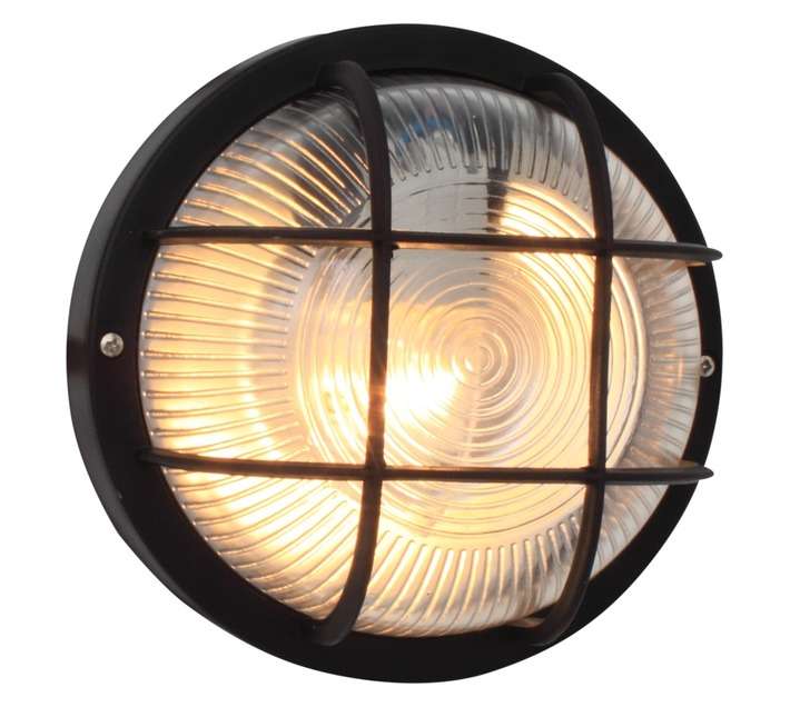 Eurolux Round Bulkhead Light with Grid - Black (60W)
