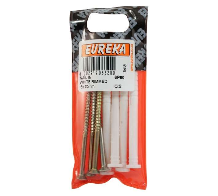 Eureka 6P80 6 x 70mm Nail In Rimmed - White (5 Pack)