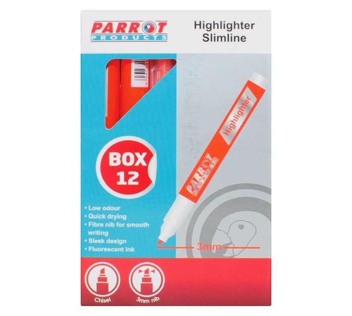 Parrot Products PH2001O 12 x Slimline Highlighter Markers - Orange