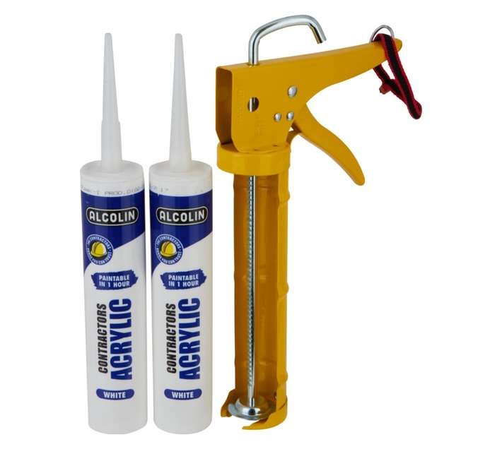 Alcolin 2 x Contractor Acrylic Sealant with Caulking Gun (260ml)