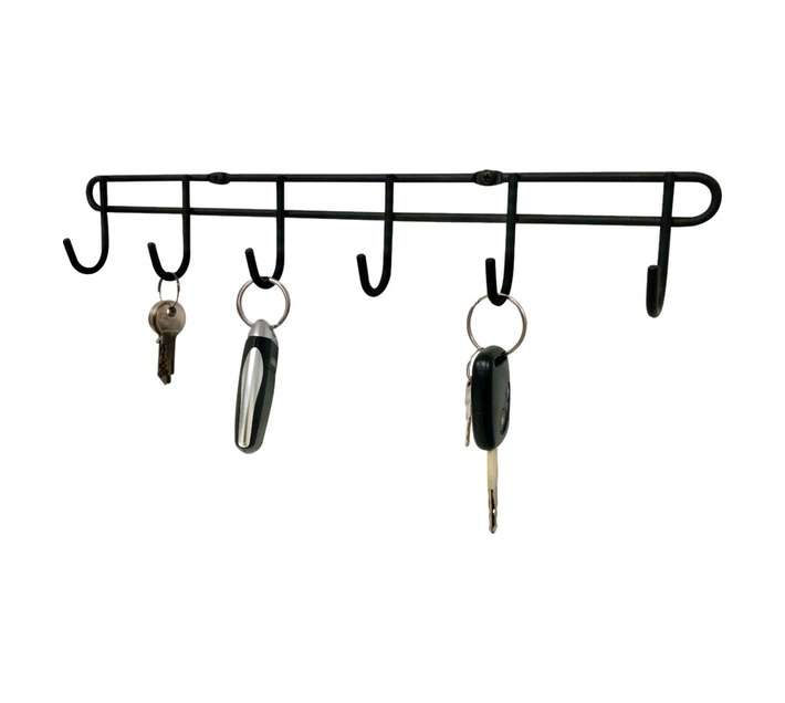 Home and Kitchen 6 Hook Rack - Black (440 x 60 x 60mm)