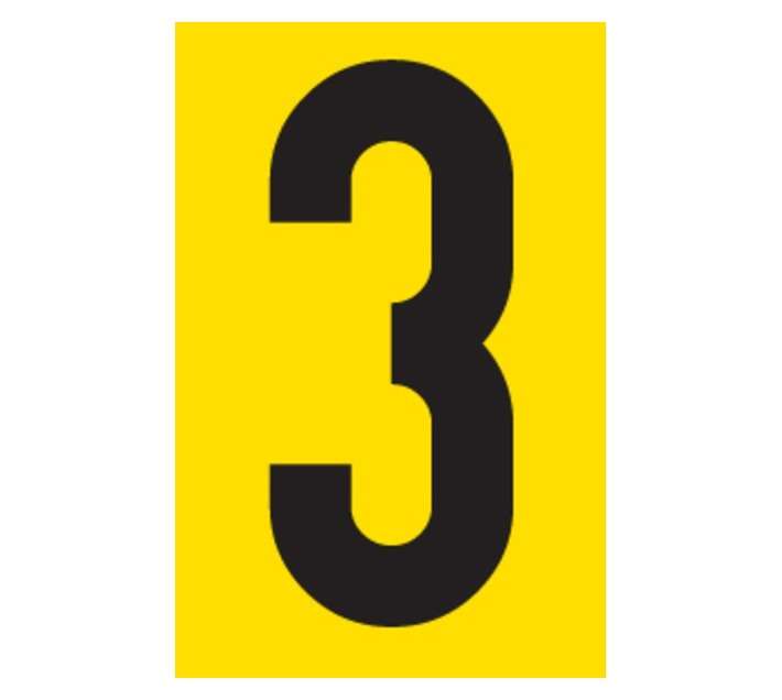Tower Self-Adhesive Number 3 Sign - Black/Yellow (90 x 55mm)