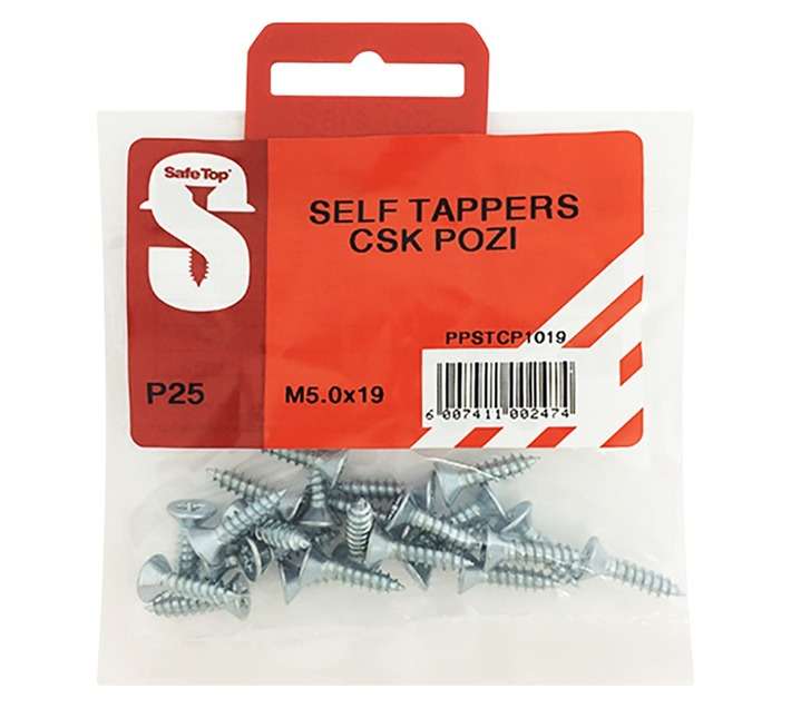 Safe Top 25 x Self Tapping Countersunk Pozi Screws (10 x 19mm)