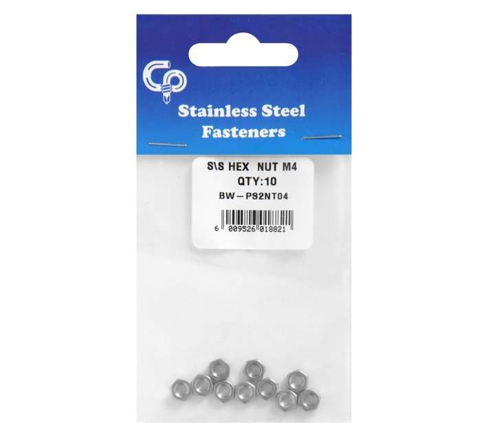 10 x M4 Stainless Steel Hex Nuts