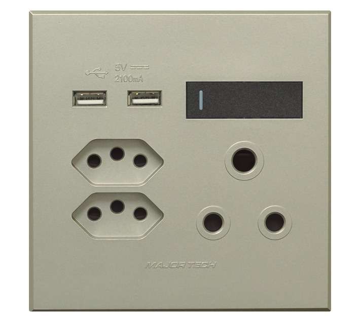 Veti Series 3 1 x RSA 2 x V-Slim 2 x USB Plug Sockets - Graphite/Titanium (100 x 100mm)
