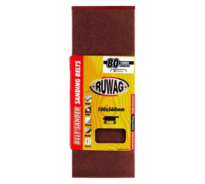 Ruwag 100 x 560mm P80 Sanding Belts (3 Pack)