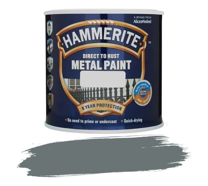 Hammerite Direct to Rust Hammered Metal Paint - Silver Grey (250ml)
