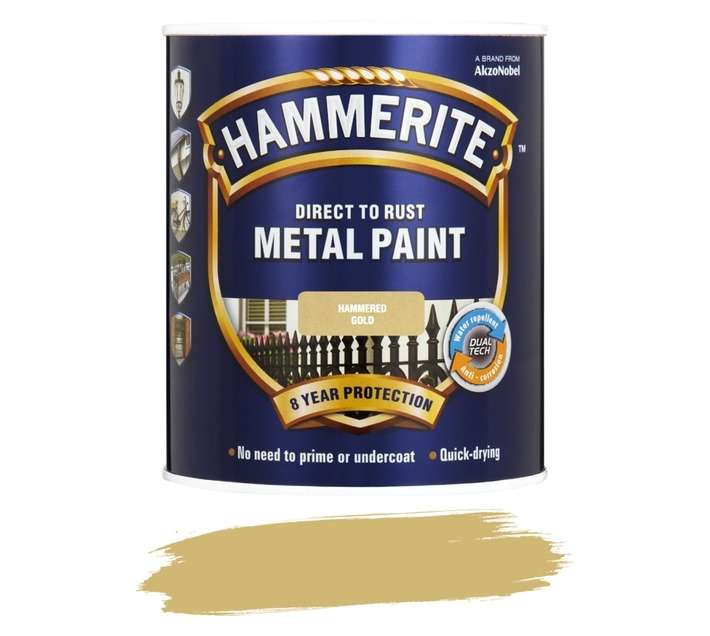 Hammerite Direct to Rust Hammered Metal Paint - Gold (1L)