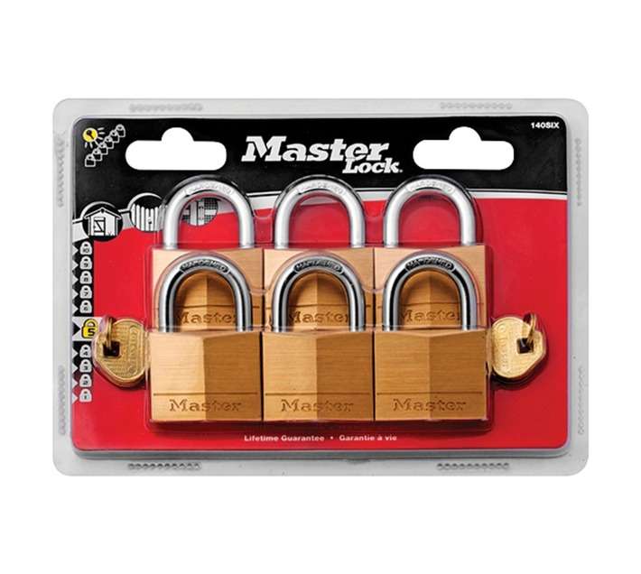 Master Lock Padlock 6 Pack Keyed Alike - Brass (40mm)