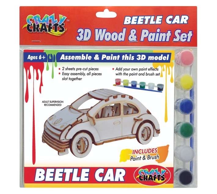 Crazy Crafts 3D Wood Beetle Car and Paint Set
