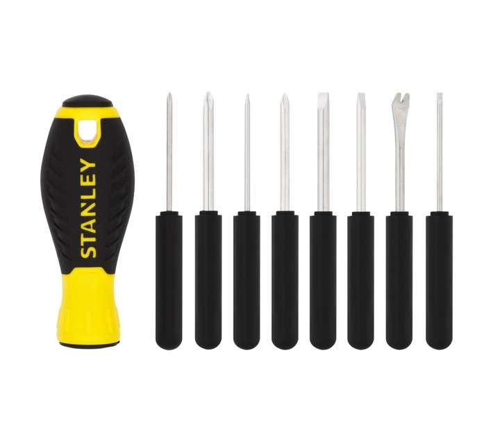 Stanley 9 Way Soft Grip Screwdriver Set - Black/Yellow