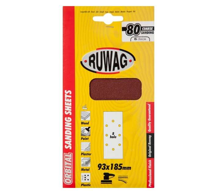Ruwag P80 Orbital Velcro Sanding Sheet (93 x 185mm)