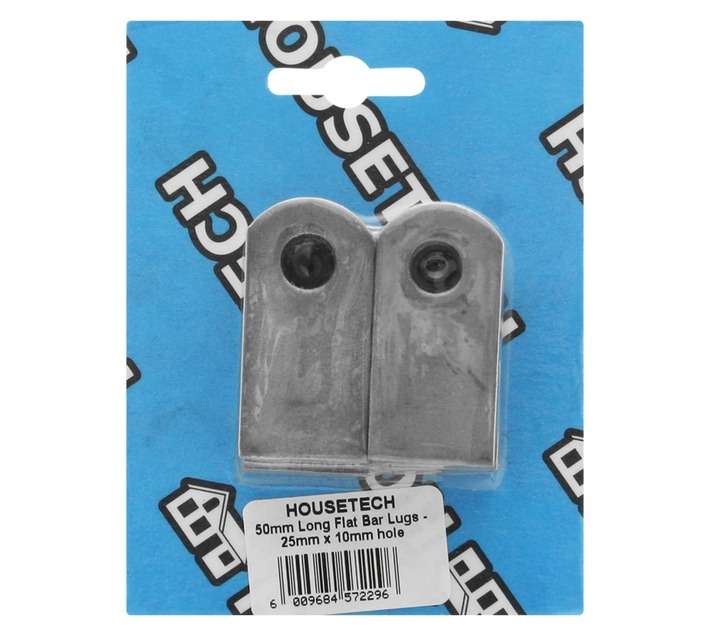 Housetech Long Flat Bar Lugs With 10mm Hole - Grey (50 x 25mm)