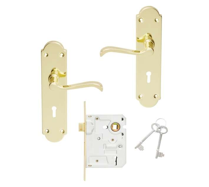 Mackie Victorian Handle Gable Plated Scroll Pro Series 2 Lever Brass Lock Set (250 x 160 x 60mm)