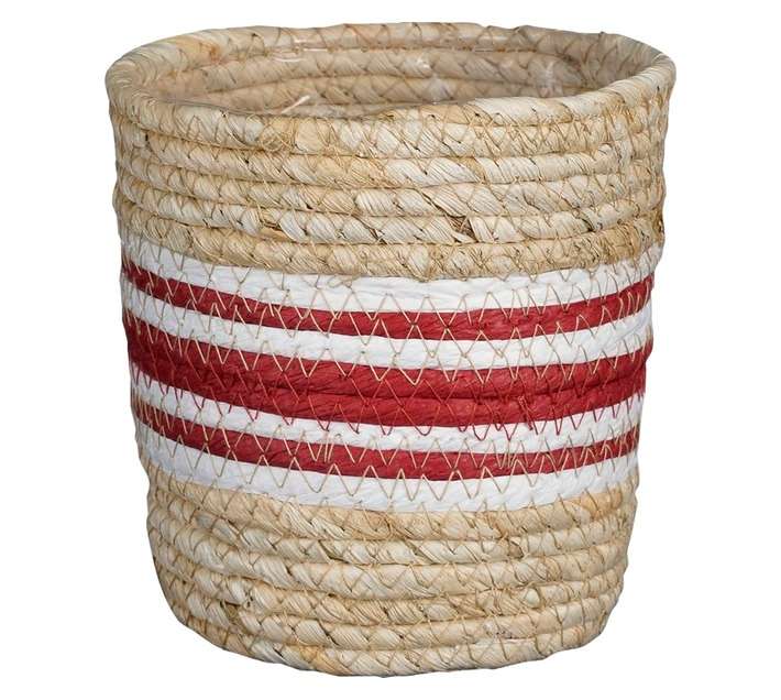 FDB Rachel Planter Basket - Light brown/Red/White (140 x 140mm)