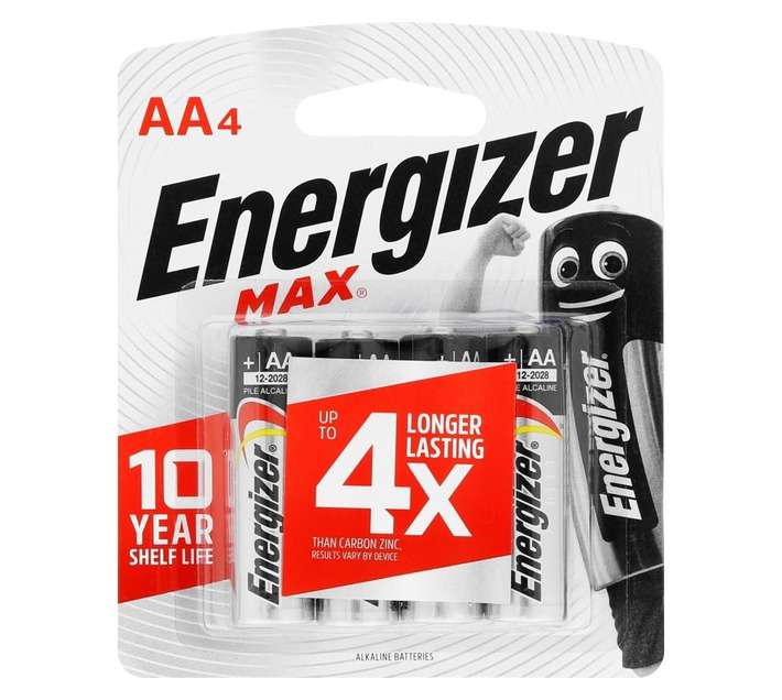 Energizer Max 4 x Alkaline Batteries (AA) E000029000