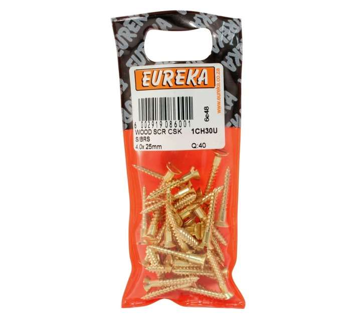 Eureka 1CH30U 4 x 25mm W/Screw Countersunk Solid Brass (40 Pack)