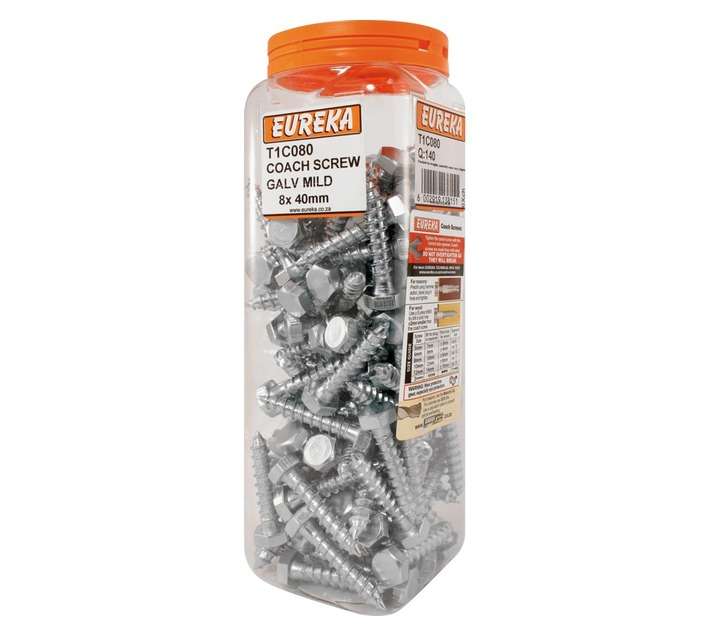 Eureka 8 x 40mm Coach Screw (Q140) Galvanised Mild